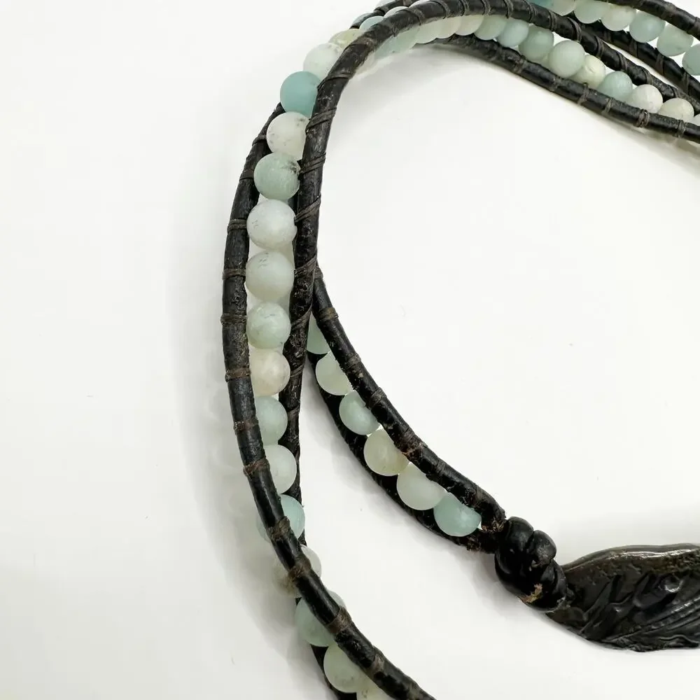 Wrap Beaded Bracelet Feather Angel Wing Beads Boho Festival Western Blue Brown